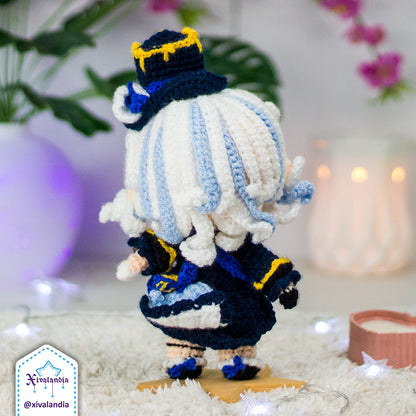 Muñeca tejida Furina Genshin 24 cm, crochet artesanal, amigurumi