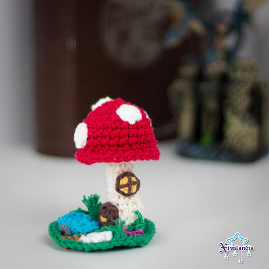 Mini casa de hongo, 8cm, seta, tejido crochet amigurumi, artesanal