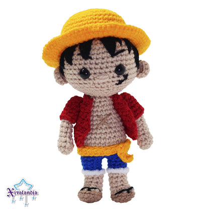 Peluche Luffy de One Piece 20cm, tejido crochet artesanal, amigurumi