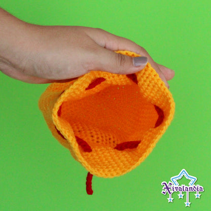 Bolsa de bayas, bell bag animal Crossing amarilla 15cm, tejido crochet artesanal