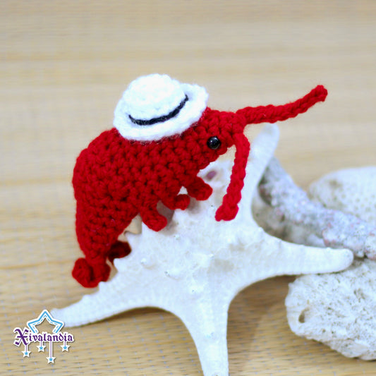 Peluche mini Camarón Jarocho 8cm, tejido crochet artesanal, amigurumi