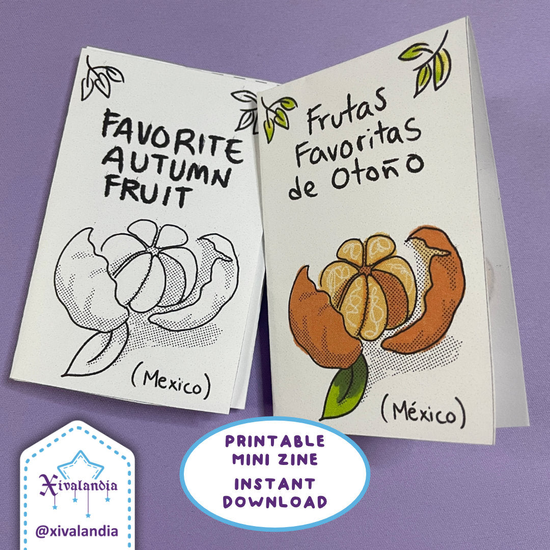 Favorite Autumn Fruits, Printable PDF Mini Zine, US Letter Size, in English and Spanish