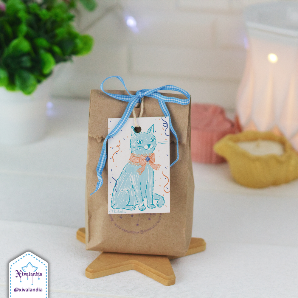 Blue Cat, Party - 5 Gift Tags, Gift Label