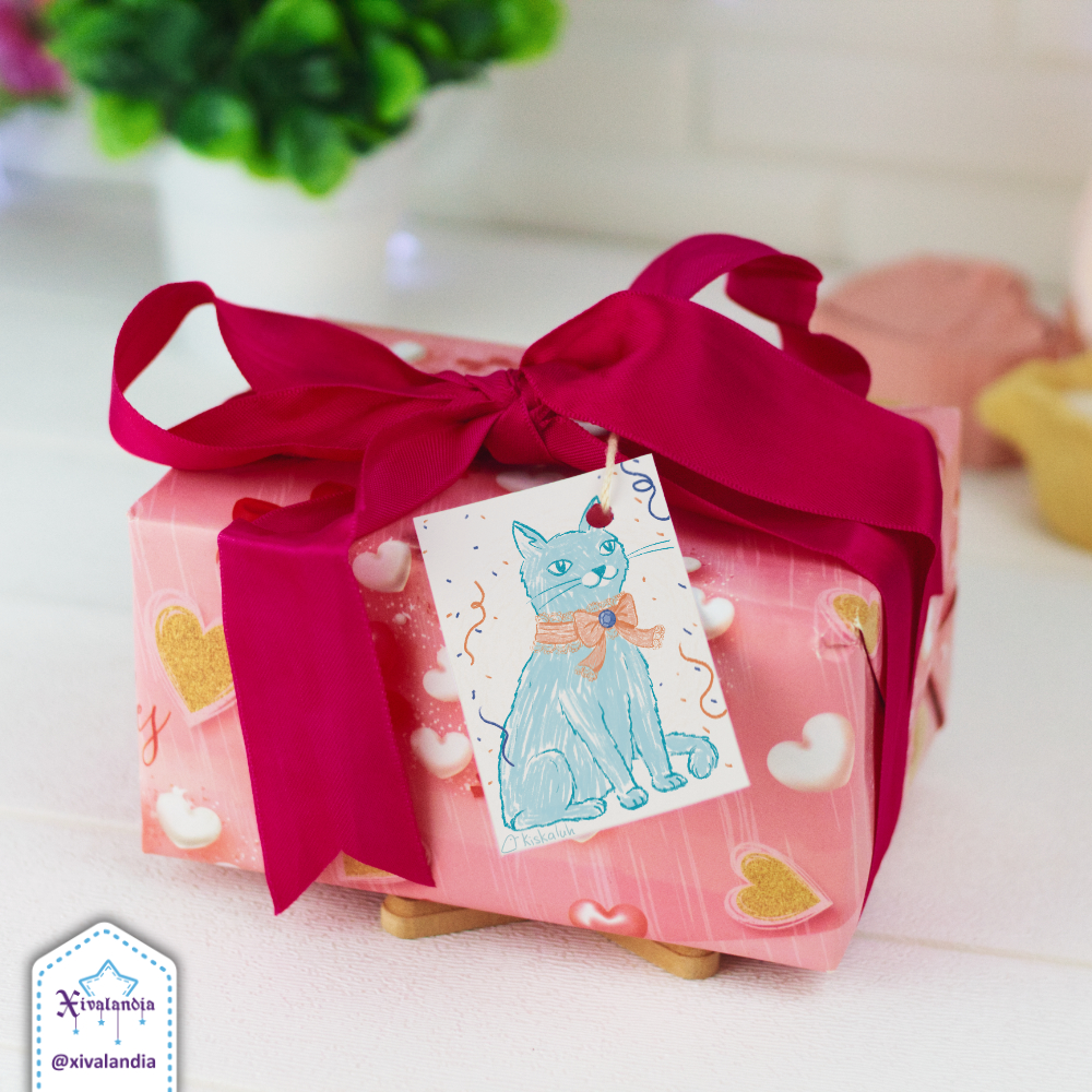 Blue Cat, Party - 5 Gift Tags, Gift Label