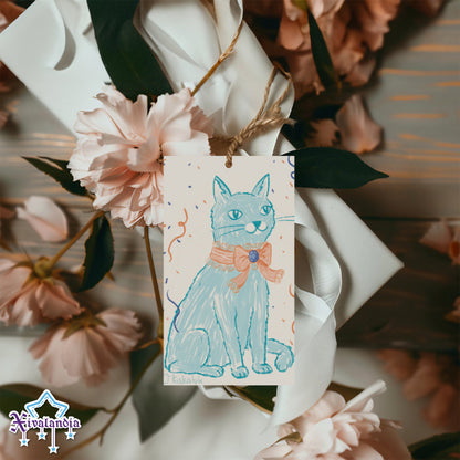 Blue Cat, Party - 5 Gift Tags, Gift Label