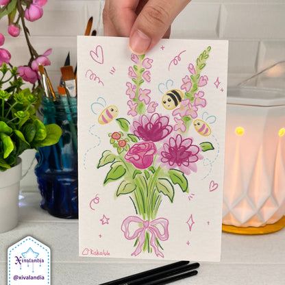 Bouquet of flowers and bees - Greeting card - 10x15cm / 4x6 in. PP031