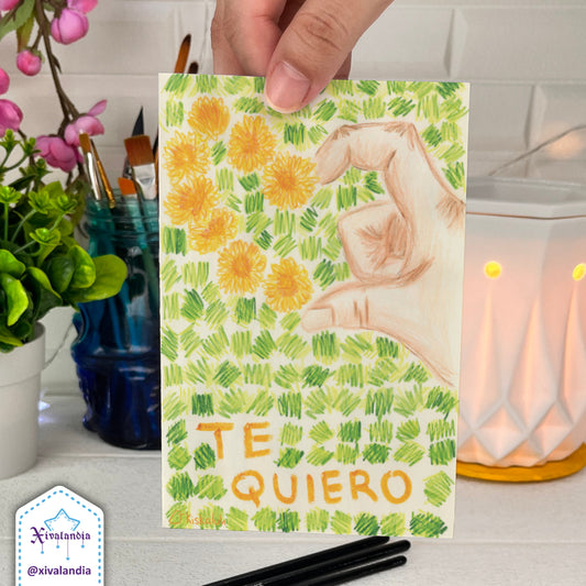 "Te quiero" - yellow flower heart - Greeting card - 10x15cm / 4x6in PP029