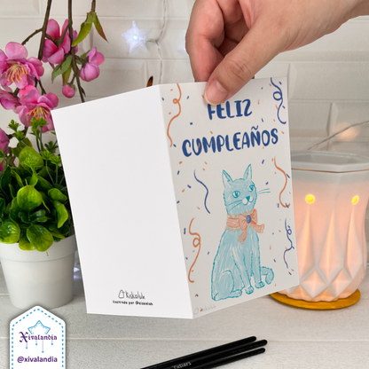 Blue Cat Cumpleaños - Greeting Card - 10x15cm / 4x6 in.