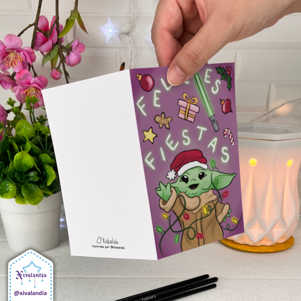 "Felices Fiestas" Baby Alien - Happy Holidays Greeting Card - 10x15cm / 4x6 in. Merry Christmas star, Illustration