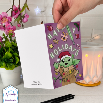 Happy Holidays Baby Alien - Greeting Card - 10x15cm / 4x6 in. Merry Christmas Star, Illustration