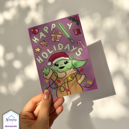 Happy Holidays Baby Alien - Greeting Card - 10x15cm / 4x6 in. Merry Christmas Star, Illustration