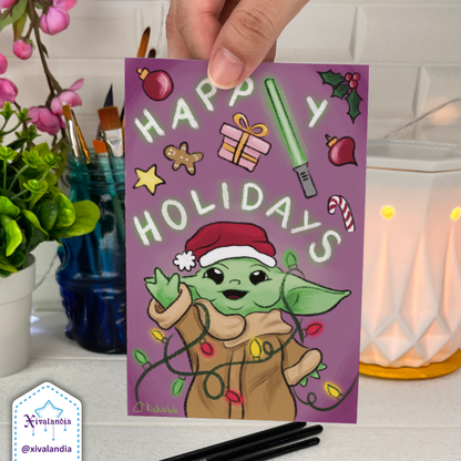 Happy Holidays Baby Alien - Greeting Card - 10x15cm / 4x6 in. Merry Christmas Star, Illustration