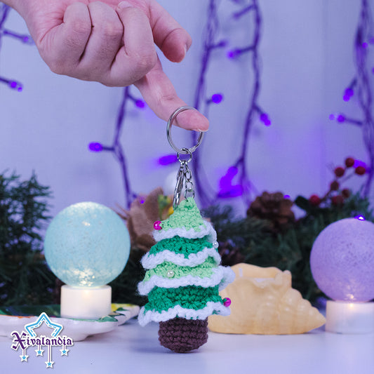 Christmas Tree plushy keychain - 3 in/8cm - crochet amigurumi