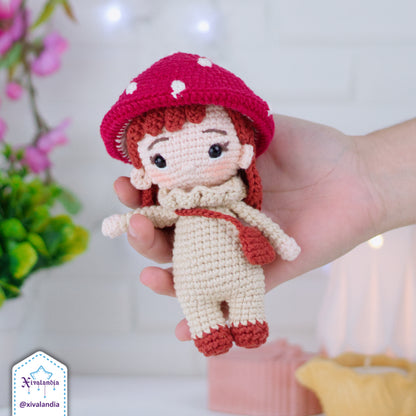 Muñeca tejida Baby Mushroom, 15 cm, crochet artesanal, amigurumi, hongo