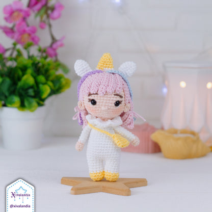 Muñeca tejida Baby Unicorn, 15 cm, crochet artesanal, amigurumi, unicornio