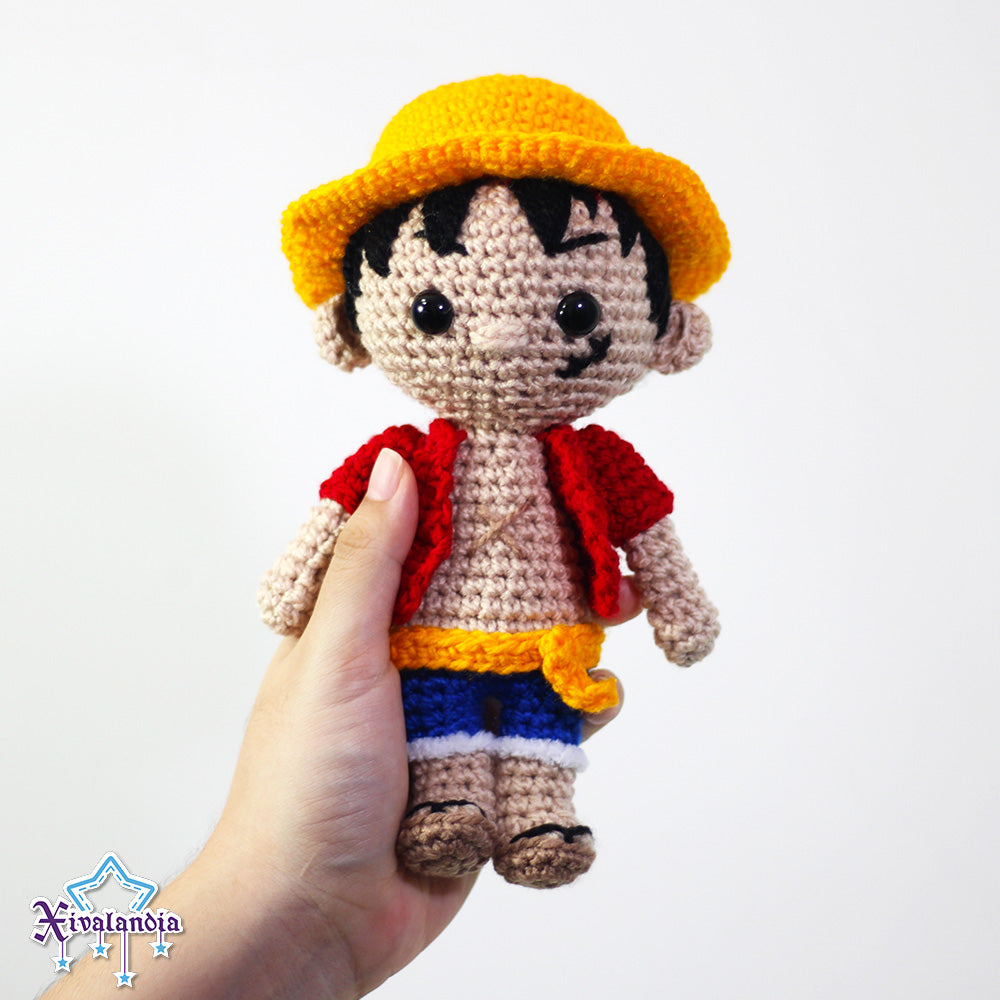 Peluche Luffy de One Piece 20cm, tejido crochet artesanal, amigurumi