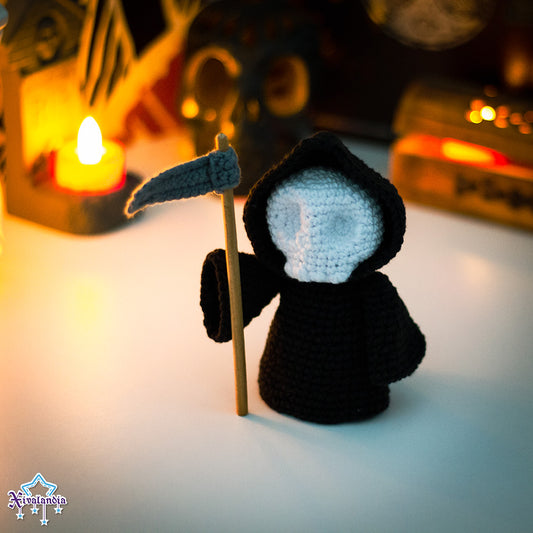 Grim Reaper crochet decorative plush - 5 in/13cm - skeleton, handmade amigurumi