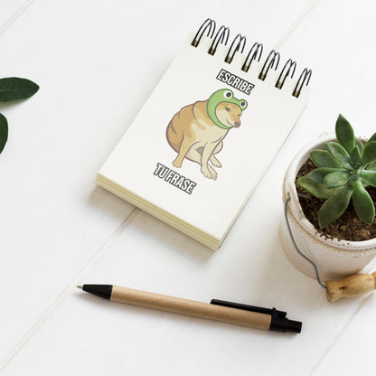 Dog Cheems meme with frog hat pocket Notebook, shiba inu - custom small hardcover journal, handmade