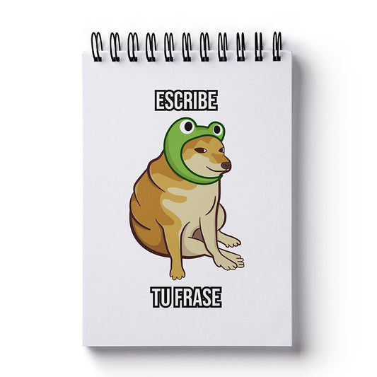 Dog Cheems meme with frog hat pocket Notebook, shiba inu - custom small hardcover journal, handmade