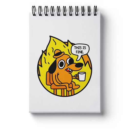 Dog "This is fine" meme pocket Notebook - custom small hardcover journal, handmade