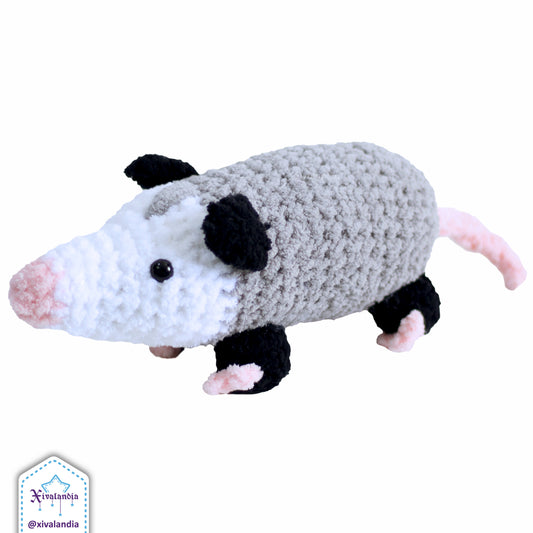 Opossum crochet plush - 8 in/20cm - soft yarn amigurumi