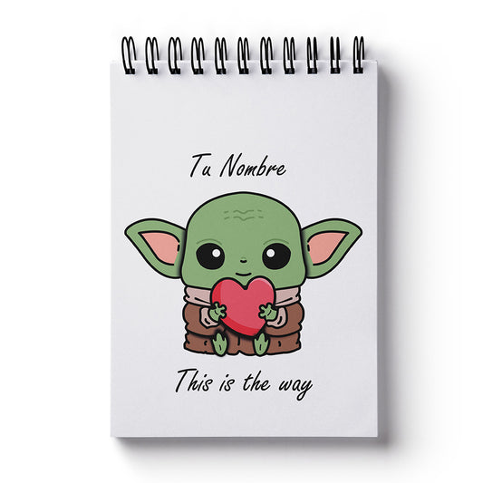 Baby Yoda, Grogu Heart pocket Notebook - custom small hardcover journal, handmade